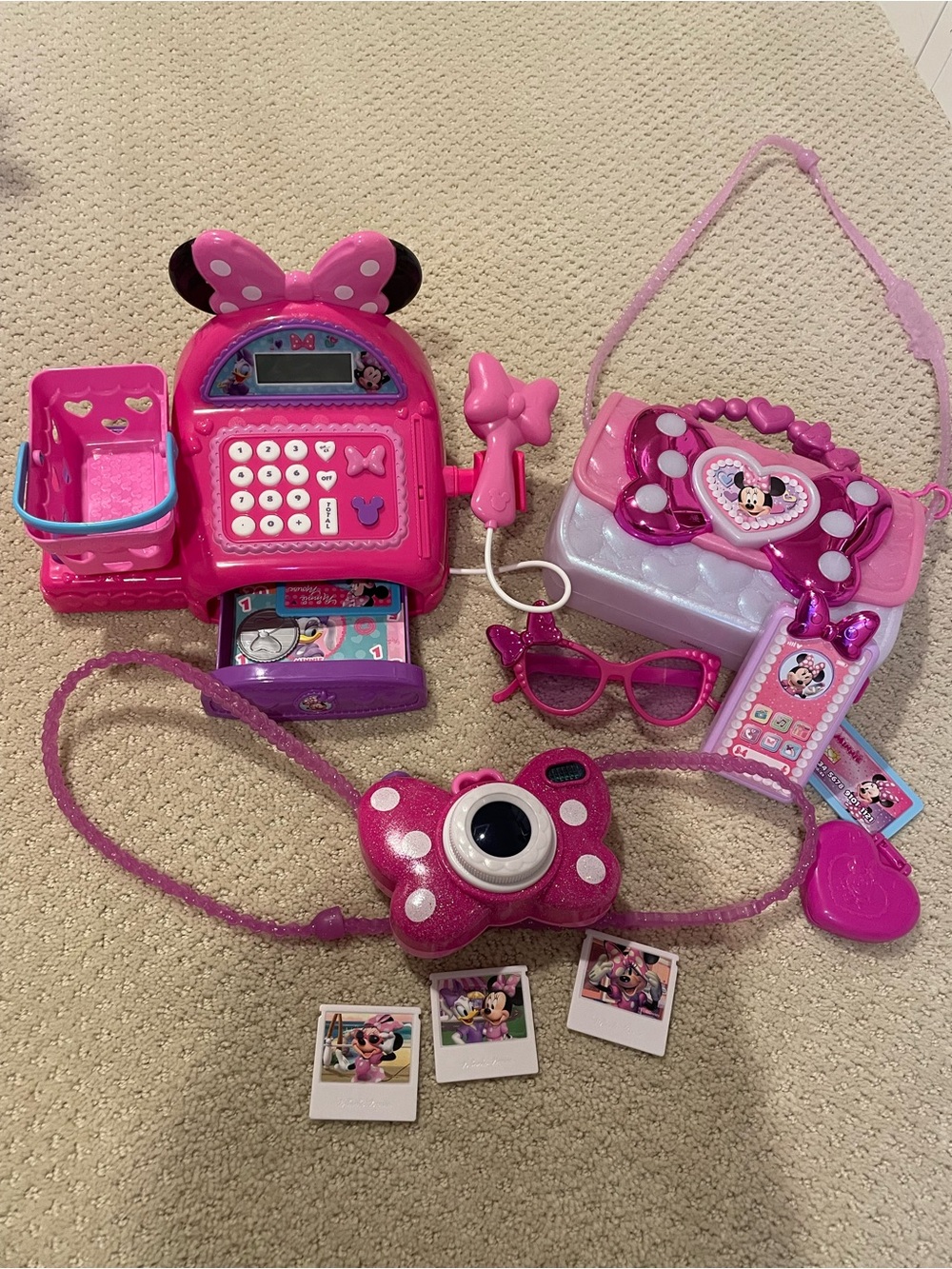 Pink Minnie Mouse Playset Bundle - Toy Camera, Cash Register & Accessories